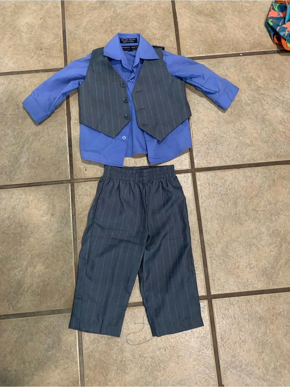 Boys Blue Dress Shirt with Pinstripe Vest & Pants Set